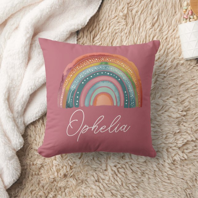 Boho Chic Retro Coloured Rainbow Name Dusty Rose  Cushion (Blanket)
