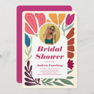 Boho Chic Retro Colourful Bridal Shower Photo Invitation