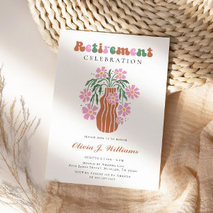 Boho Chic Retro Colourful Floral Retirement Party Invitation