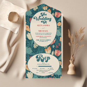 Boho Chic Retro Colourful Floral Wedding  All In One Invitation