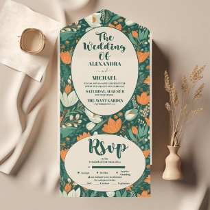 Boho Chic Retro Colourful Floral Wedding  All In One Invitation