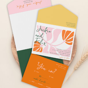 Boho Chic Retro Colourful Floral Wedding Invitatio All In One Invitation