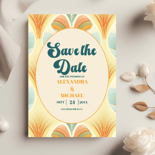 Boho Chic Retro Colourful Floral Wedding  Save The Date