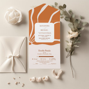 Boho Chic Retro Floral Wedding All In One Invitation