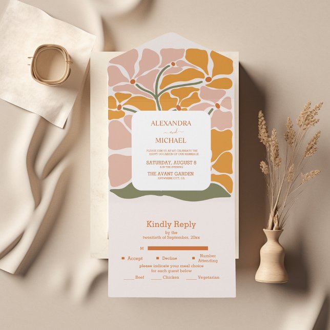 Boho Chic Retro Floral Wedding All In One Invitation (Creator Uploaded)