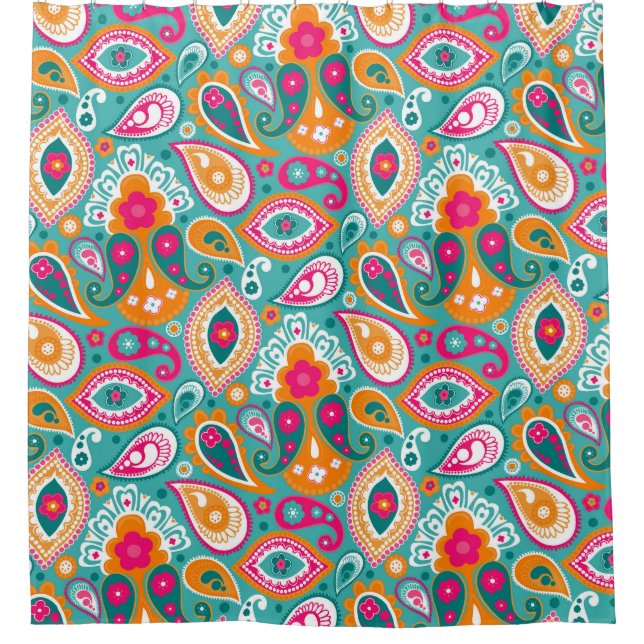 Boho Chic Retro Hippy Paisley Shower Curtain (Front)