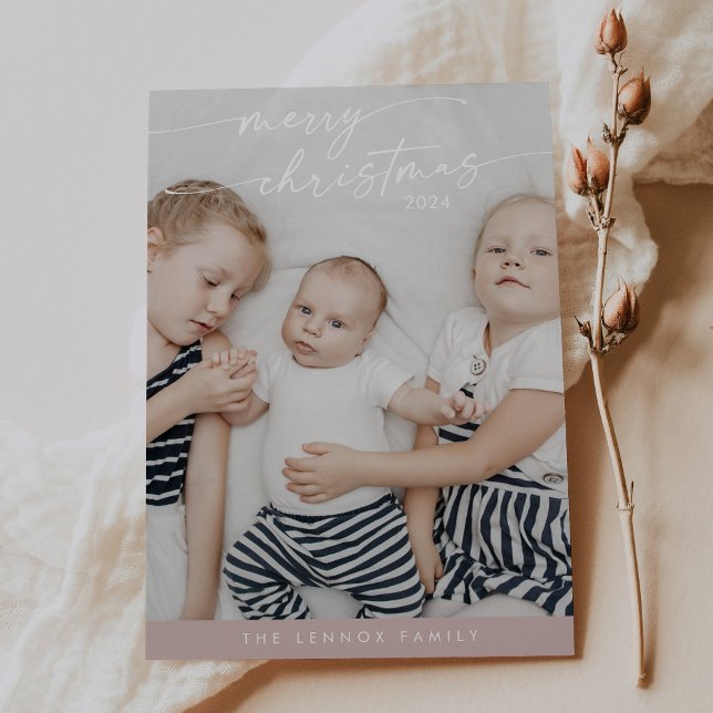 Boho Chic Rose Pink Cute Unique Photo Christmas Holiday Card (Creator Uploaded)