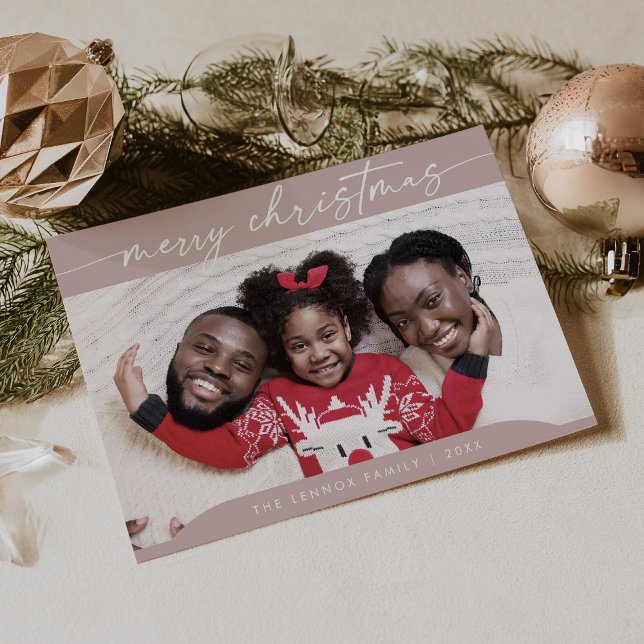 Boho Chic Rose Pink Easy Modern Photo Christmas Holiday Card (Creator Uploaded)