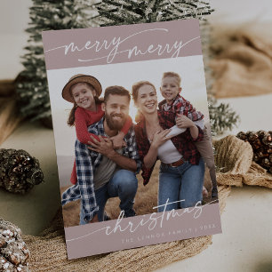 Boho Chic Rose Pink Family Photo Cute Christmas Holiday Card