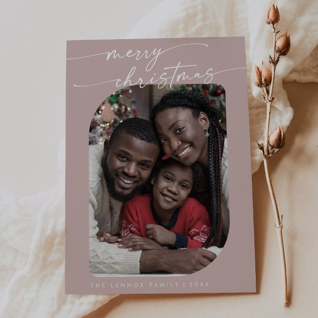 Boho Chic Rose Pink Photo Cute Merry Christmas Holiday Card (Creator Uploaded)