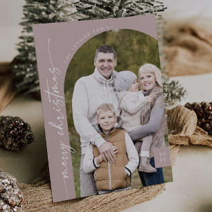 Boho Chic Rose Pink Photo Modern Merry Christmas Holiday Card