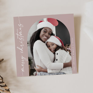 Boho Chic Rose Pink Photo Unique Merry Christmas Holiday Card