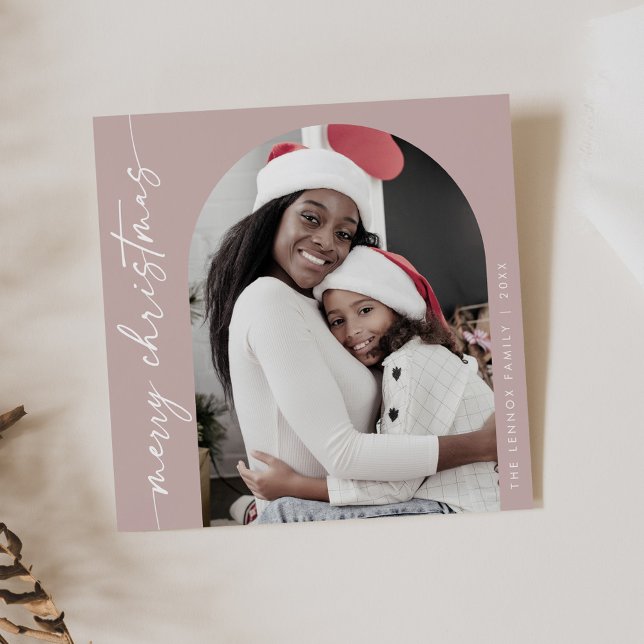 Boho Chic Rose Pink Photo Unique Merry Christmas Holiday Card (Creator Uploaded)