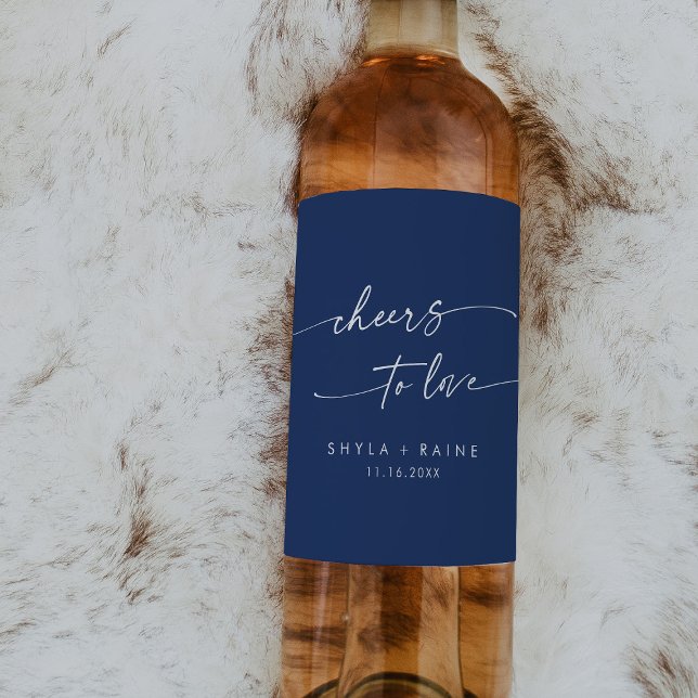 Boho Chic Royal Blue Cheers to Love Wedding Wine Label (Creator Uploaded)