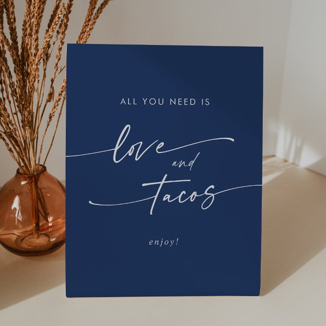 Boho Chic Royal Blue Love Taco Bar Wedding Pedestal Sign (Boho Chic Royal Blue Love Taco Bar Wedding Pedestal Sign)