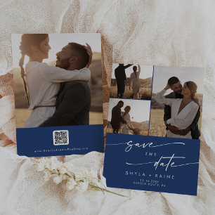 Boho Chic Royal Blue Multi Photo QR Code Save The Date