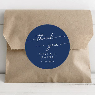 Boho Chic Royal Blue Thank You Wedding Favour Classic Round Sticker