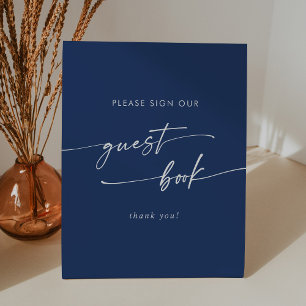 Boho Chic Royal Blue Wedding Guest Book Pedestal Sign