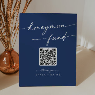 Boho Chic Royal Blue Wedding Honeymoon Fund Pedestal Sign
