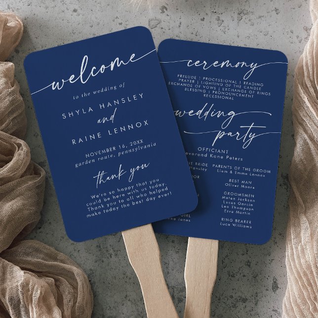 Boho Chic Royal Blue Wedding Program Hand Fan (Creator Uploaded)