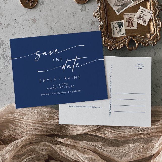 Boho Chic Royal Blue Wedding Save the Date Invitation Postcard (Creator Uploaded)