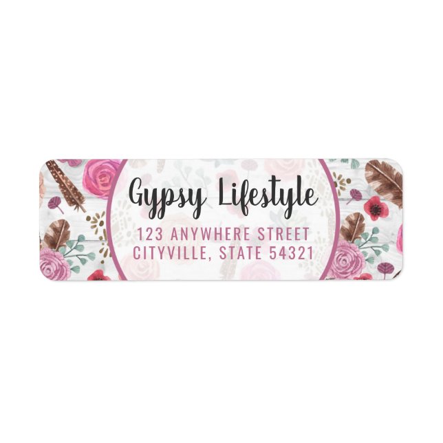 Boho Chic Rustic Feather Arrow Pink Return Address Label (Front)