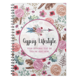 Boho Chic Rustic Feather Arrow Watercolor Bohemian Notebook