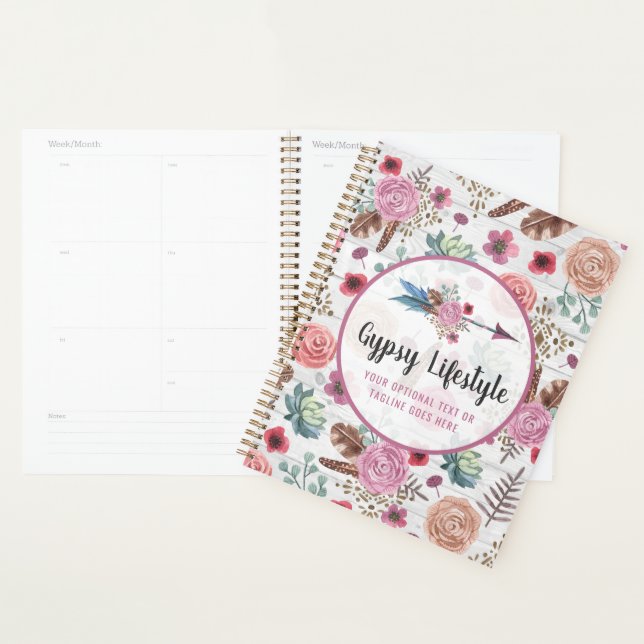 Boho Chic Rustic Feather Arrow Watercolor Bohemian Planner (Display)