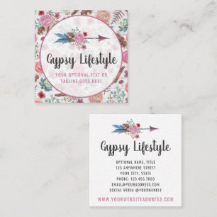 Boho Chic Rustic Feather Arrow Watercolor Bohemian Square Business Card