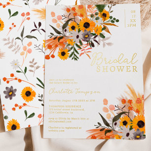 Boho chic rustic orange sunflowers bridal shower