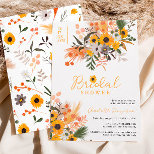 Boho chic rustic orange sunflowers bridal shower invitation