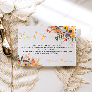 Boho chic rustic orange sunflowers bridal thank you card