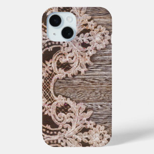 boho chic Rustic Western Country Barn Wood Lace iPhone 15 Case