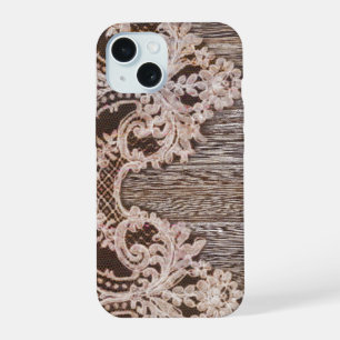 boho chic Rustic Western Country Barn Wood Lace iPhone 15 Case