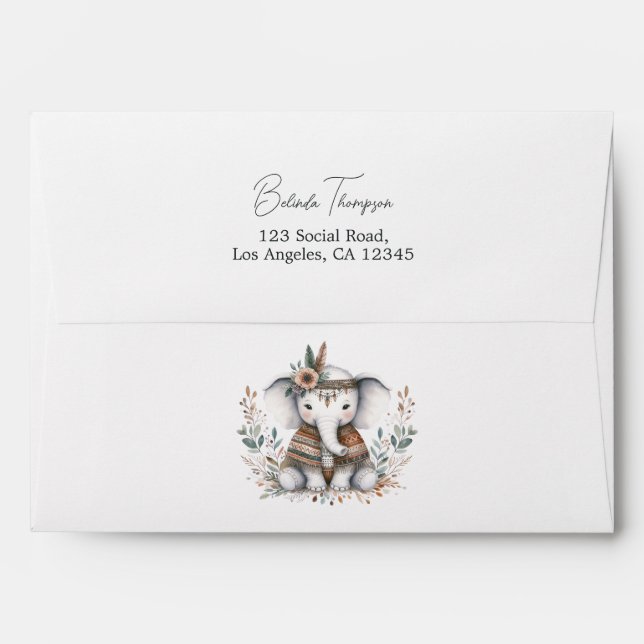 Boho Chic Safari Elephant Baby Shower Envelope (Back (Top Flap))