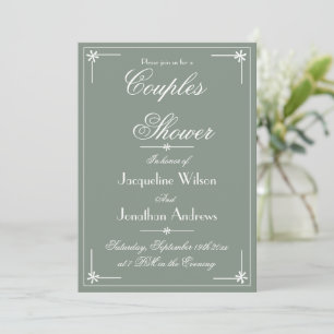 Boho Chic Sage Green And White Couples Shower Invitation