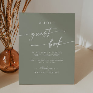 Boho Chic Sage Green Audio Guestbook Wedding Pedestal Sign
