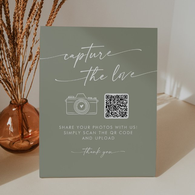Boho Chic Sage Green Capture the Love Wedding Pedestal Sign (Creator Uploaded)