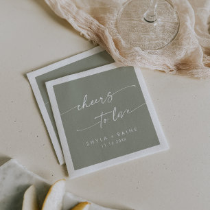 Boho Chic Sage Green Cheers to Love Wedding Napkin