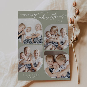 Boho Chic Sage Green Family Multi Photo Christmas Holiday Card