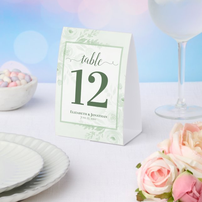 Boho Chic Sage Green Floral Wedding Table Number (Insitu(Wedding))