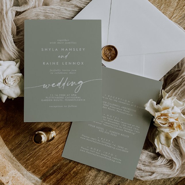 Boho Chic Sage Green Front and Back Wedding Invitation (Creator Uploaded)