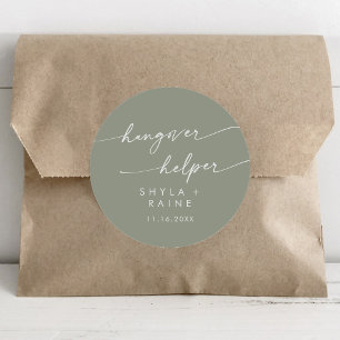 Boho Chic Sage Green Hangover Helper Favour Classic Round Sticker