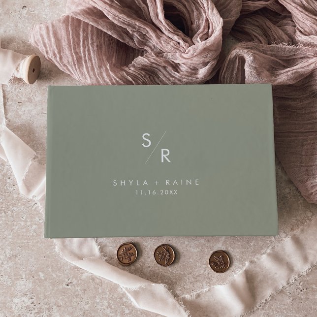 Boho Chic Sage Green Monogram Wedding Guest Book (Creator Uploaded)