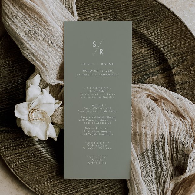 Boho Chic Sage Green Monogram Wedding Menu (Creator Uploaded)