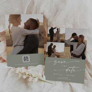 Boho Chic Sage Green Multi Photo QR Code Save The Date