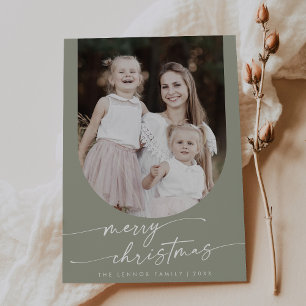 Boho Chic Sage Green Photo Boho Family Christmas Holiday Card