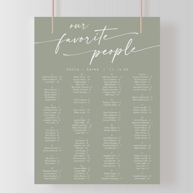 Boho Chic Sage Green Printable Seating Chart (Creator Uploaded)