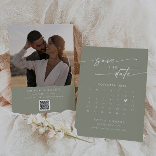 Boho Chic Sage Green QR Code Photo Calendar Save The Date