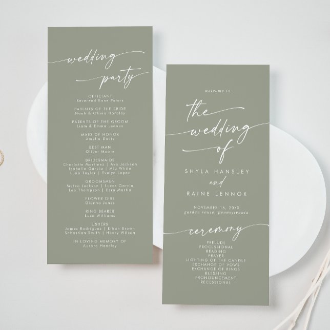 Boho Chic Sage Green Tea Length Wedding Program (Creator Uploaded)